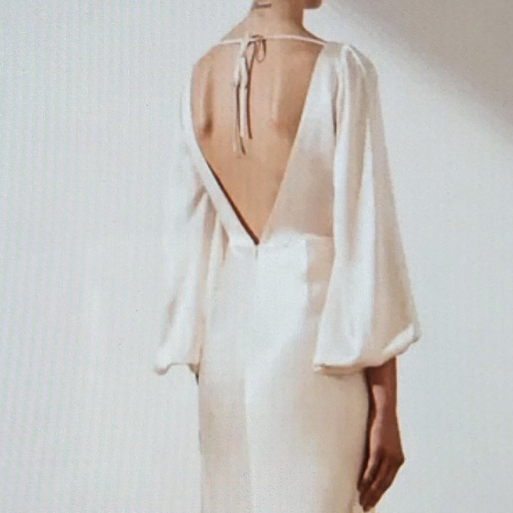 Shona Joy La Lune Balloon Sleeve Backless Midi Dress- Cream - Picture 2 of 15